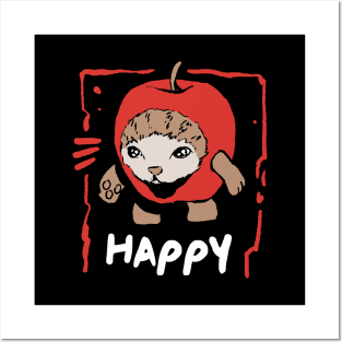 Happy apple Cat Funny Meme Posters and Art